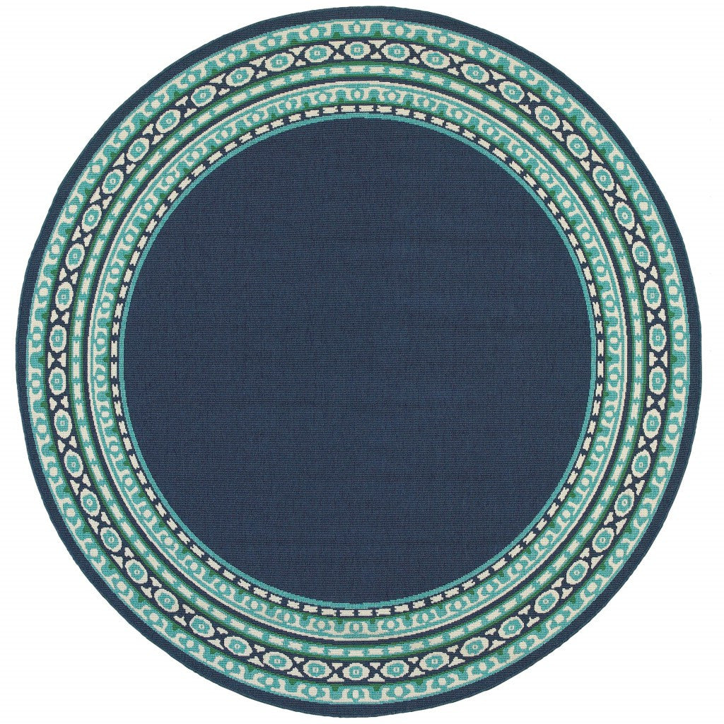 7' X 10' Blue and Green Indoor Outdoor Area Rug-Outdoor Rugs-DECOROLALA
