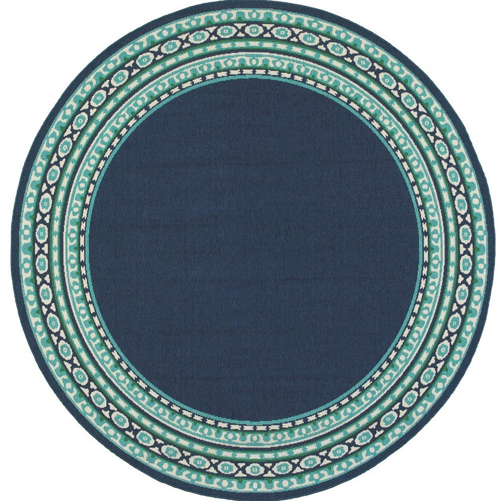 7' X 10' Blue and Green Indoor Outdoor Area Rug-Outdoor Rugs-DECOROLALA
