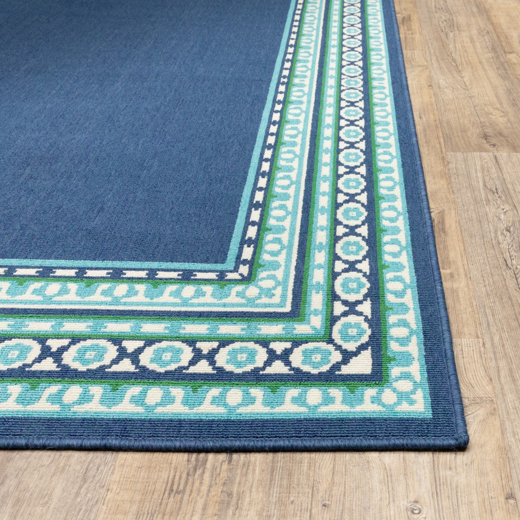 7' X 10' Blue and Green Indoor Outdoor Area Rug-Outdoor Rugs-DECOROLALA
