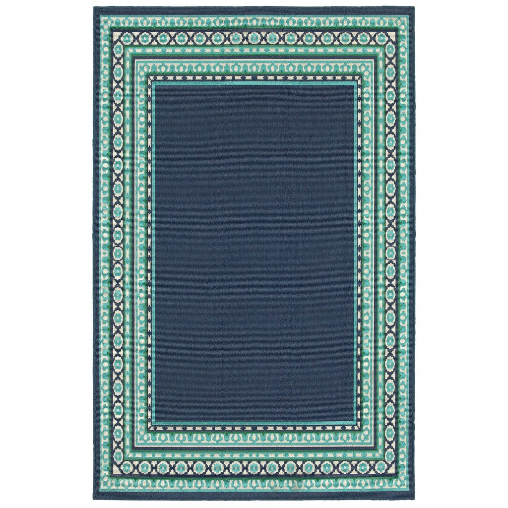 7' X 10' Blue and Green Indoor Outdoor Area Rug-Outdoor Rugs-DECOROLALA