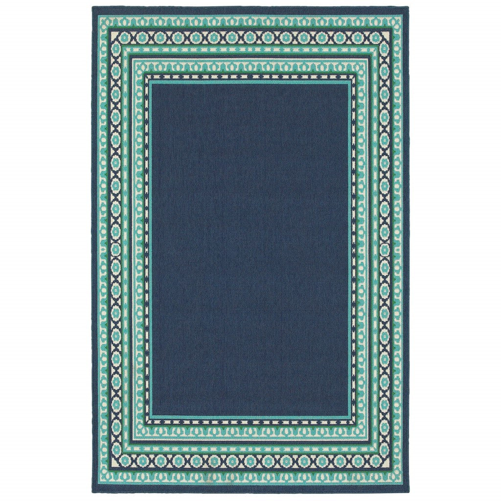 7' X 10' Blue and Green Indoor Outdoor Area Rug-Outdoor Rugs-DECOROLALA
