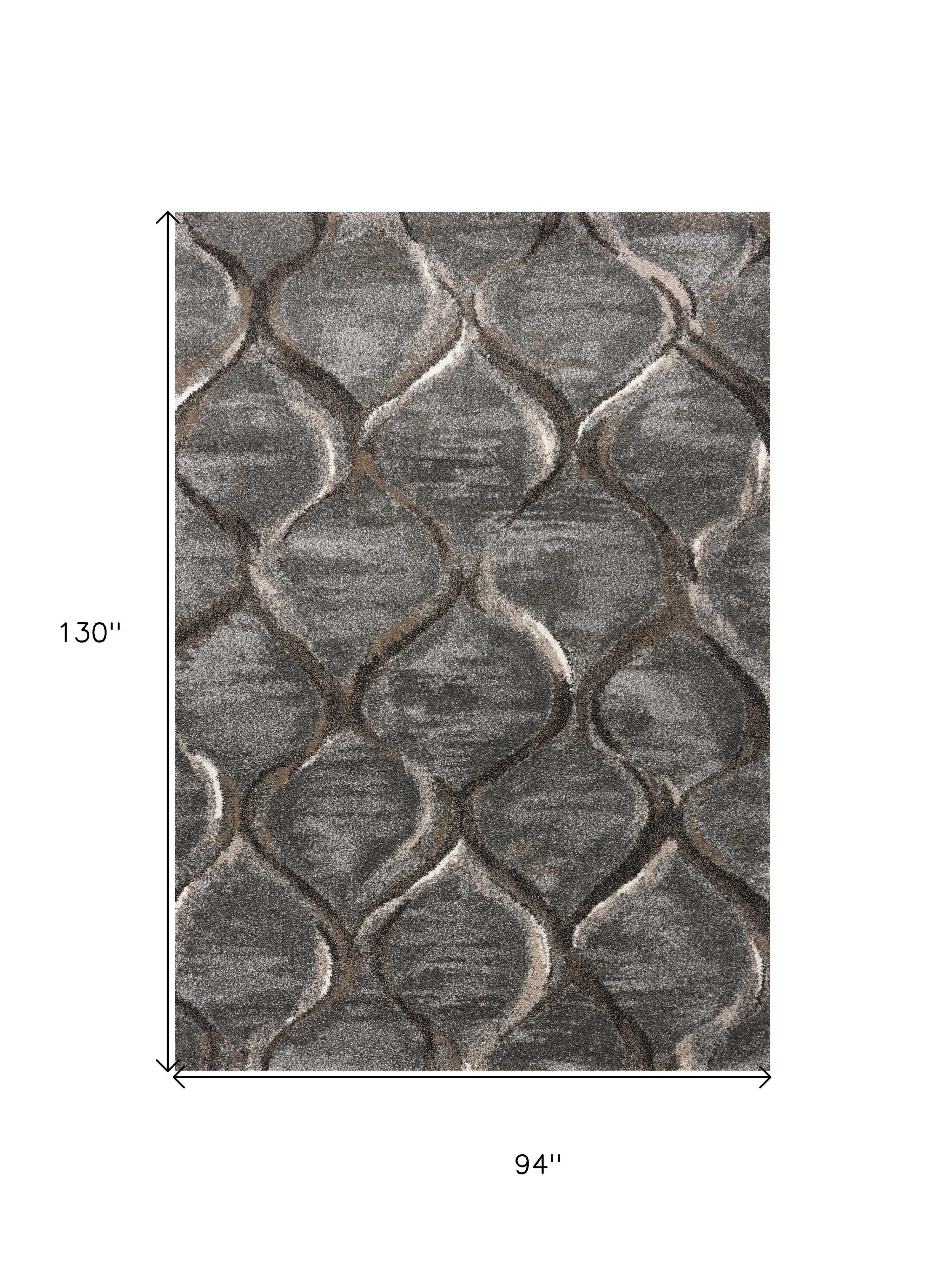7' X 10' Charcoal And Light Gray Ogee Area Rug-Area Rugs-DECOROLALA