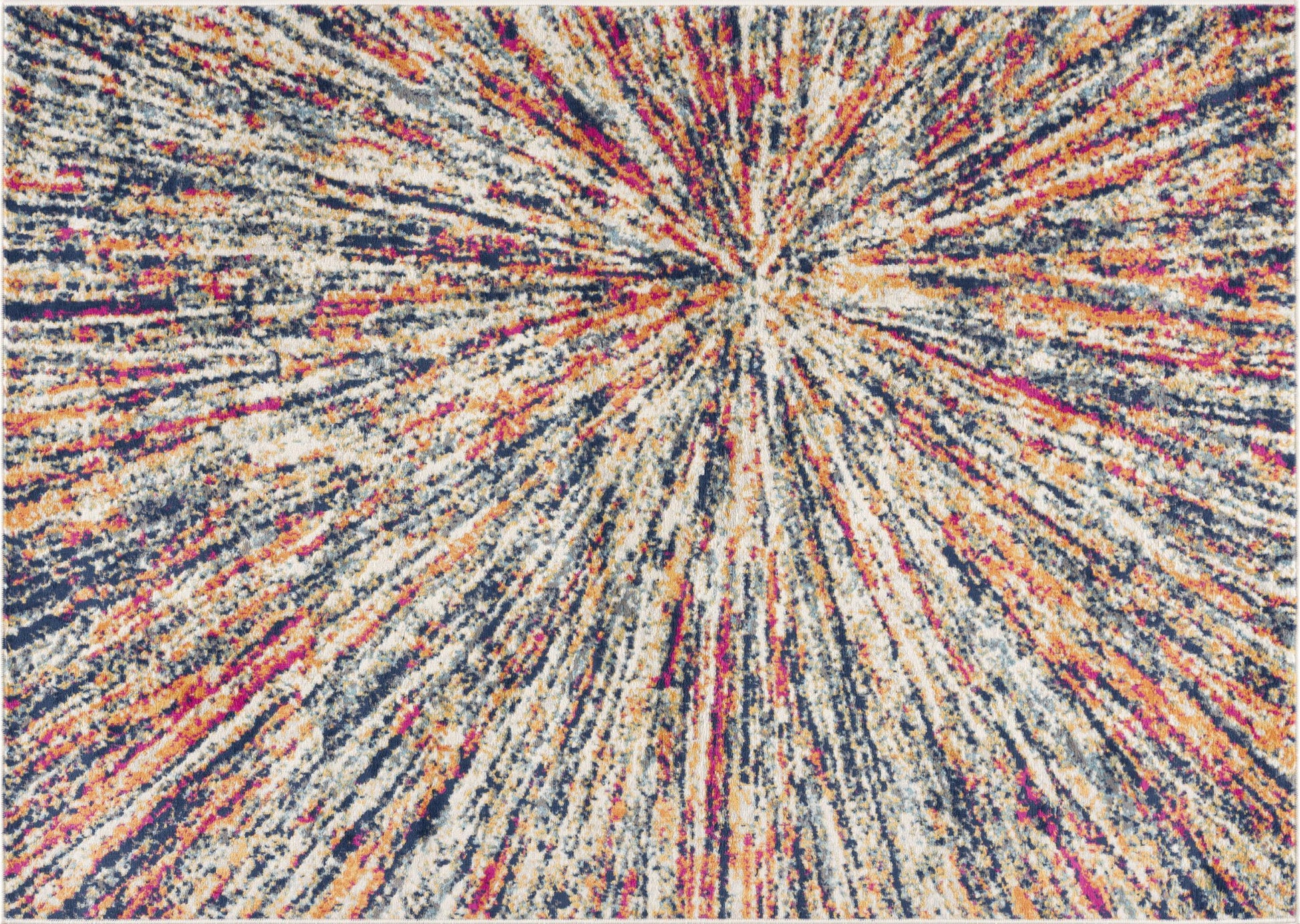7' X 10' Cream Celestial Burst Abstract Area Rug-Area Rugs-DECOROLALA