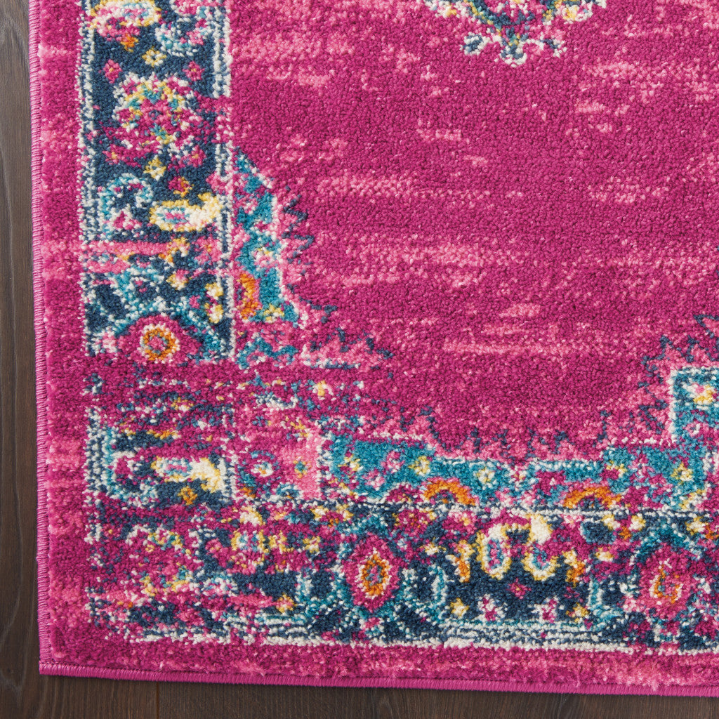 7' X 10' Fuchsia And Blue Oriental Distressed Area Rug-Area Rugs-DECOROLALA