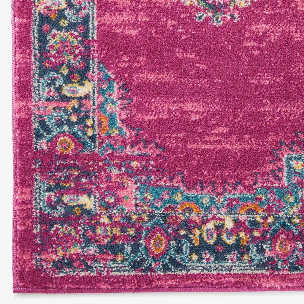 7' X 10' Fuchsia And Blue Oriental Distressed Area Rug-Area Rugs-DECOROLALA