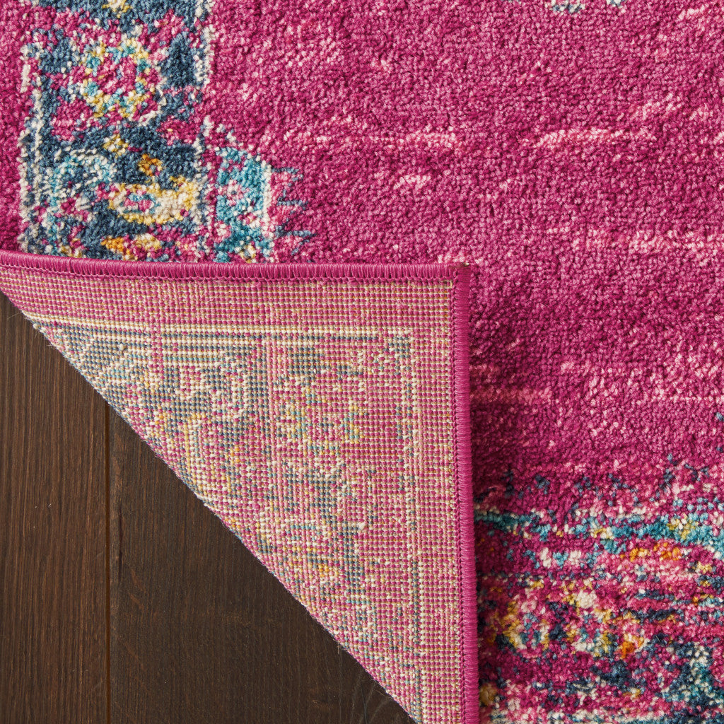 7' X 10' Fuchsia And Blue Oriental Distressed Area Rug-Area Rugs-DECOROLALA