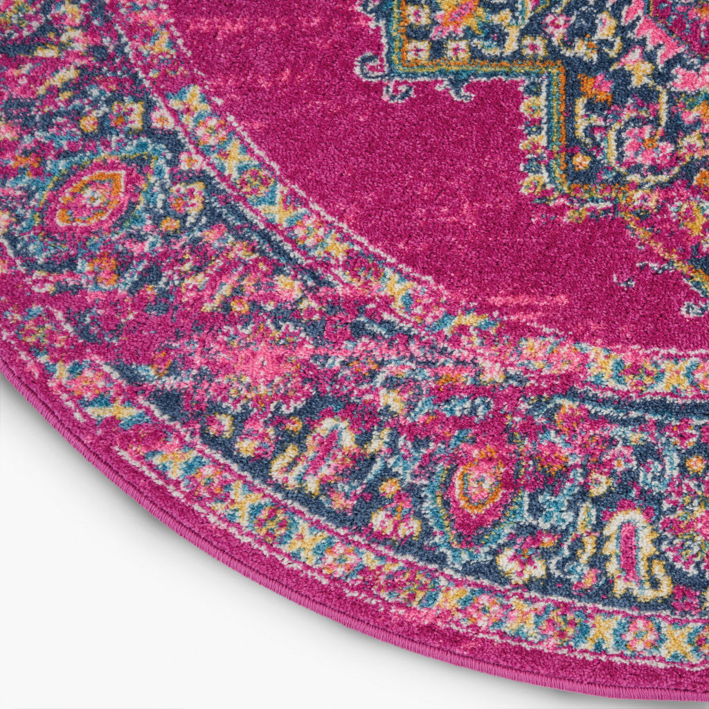 7' X 10' Fuchsia And Blue Oriental Distressed Area Rug-Area Rugs-DECOROLALA