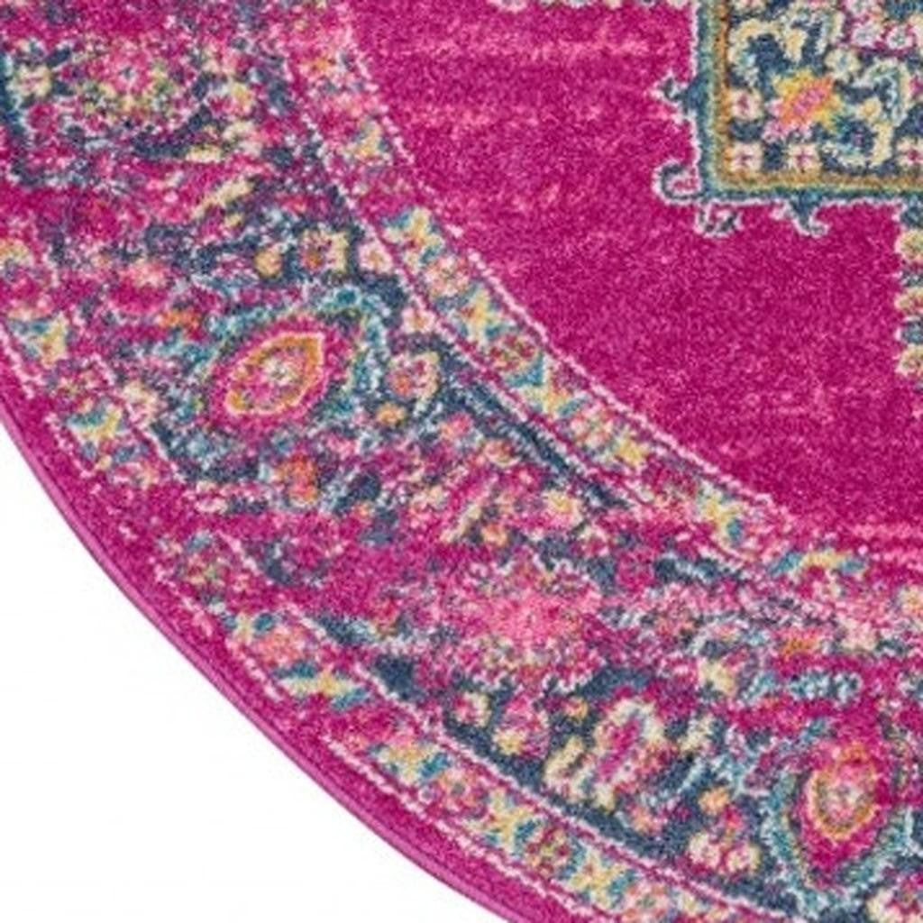 7' X 10' Fuchsia And Blue Oriental Distressed Area Rug-Area Rugs-DECOROLALA
