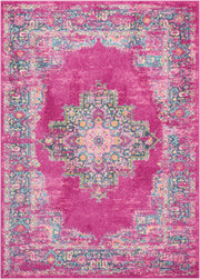 7' X 10' Fuchsia And Blue Oriental Distressed Area Rug-Area Rugs-DECOROLALA