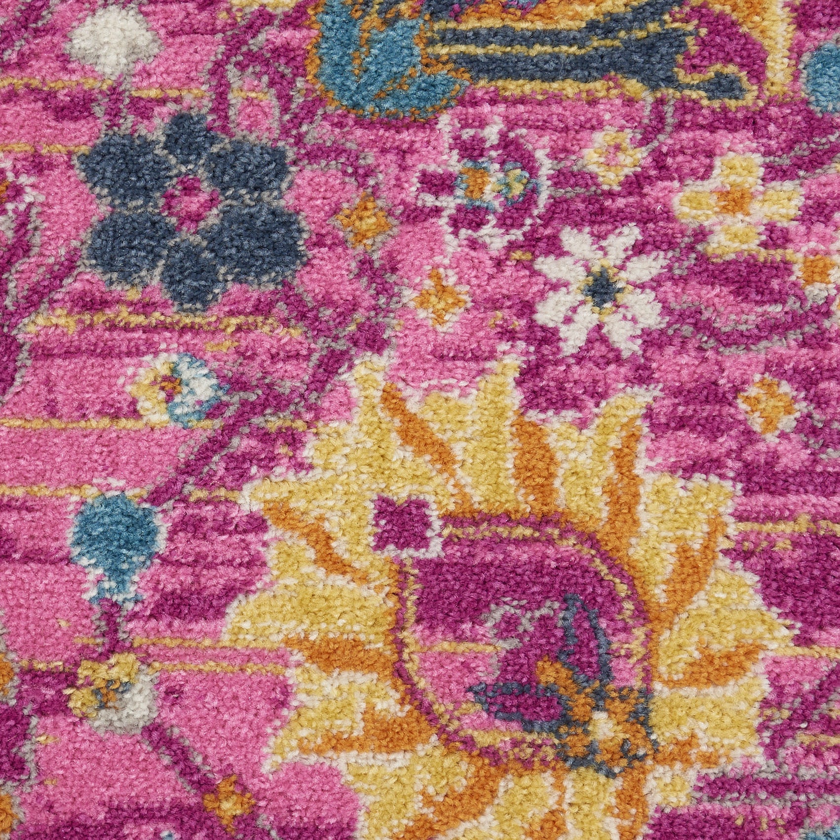 7' X 10' Fuchsia And Orange Floral Distressed Area Rug-Area Rugs-DECOROLALA