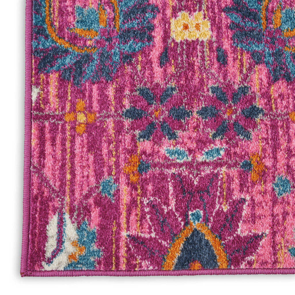7' X 10' Fuchsia And Orange Floral Distressed Area Rug-Area Rugs-DECOROLALA