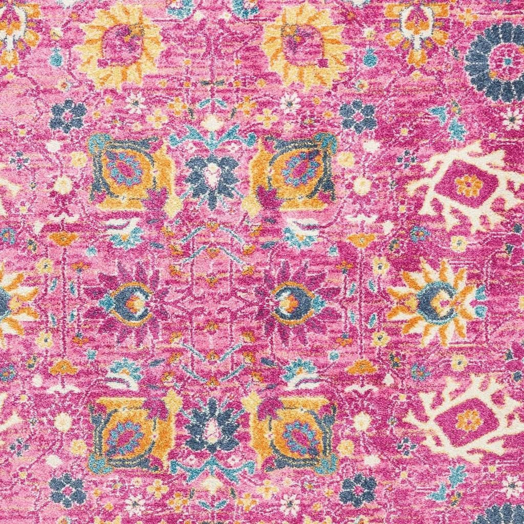 7' X 10' Fuchsia And Orange Floral Distressed Area Rug-Area Rugs-DECOROLALA
