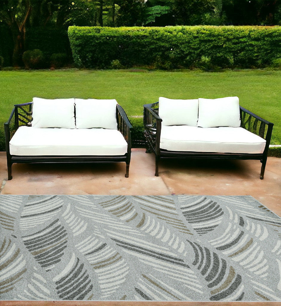 7' X 10' Gray Abstract Indoor Outdoor Area Rug-Outdoor Rugs-DECOROLALA