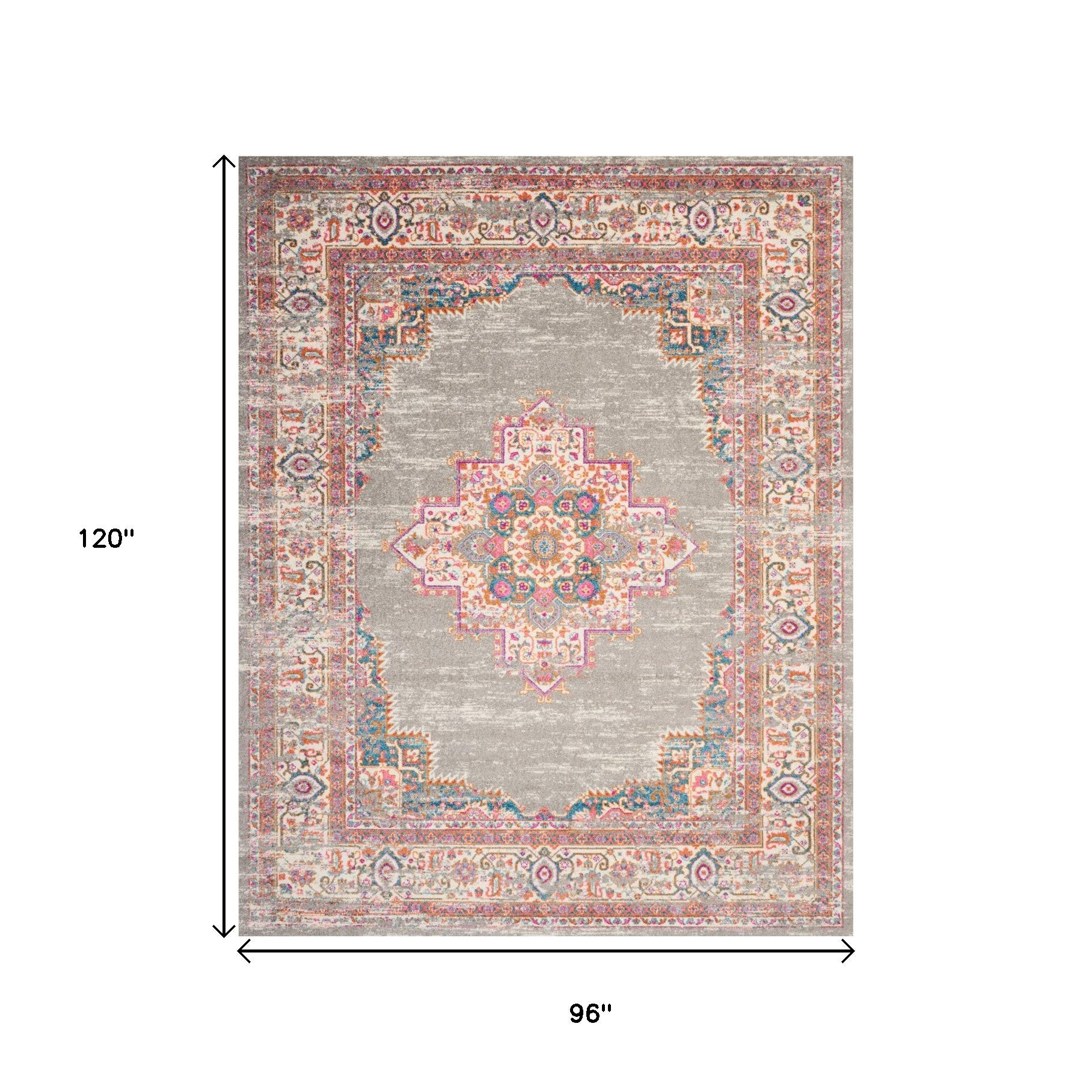 7' X 10' Gray And Gold Medallion Distressed Area Rug-Area Rugs-DECOROLALA