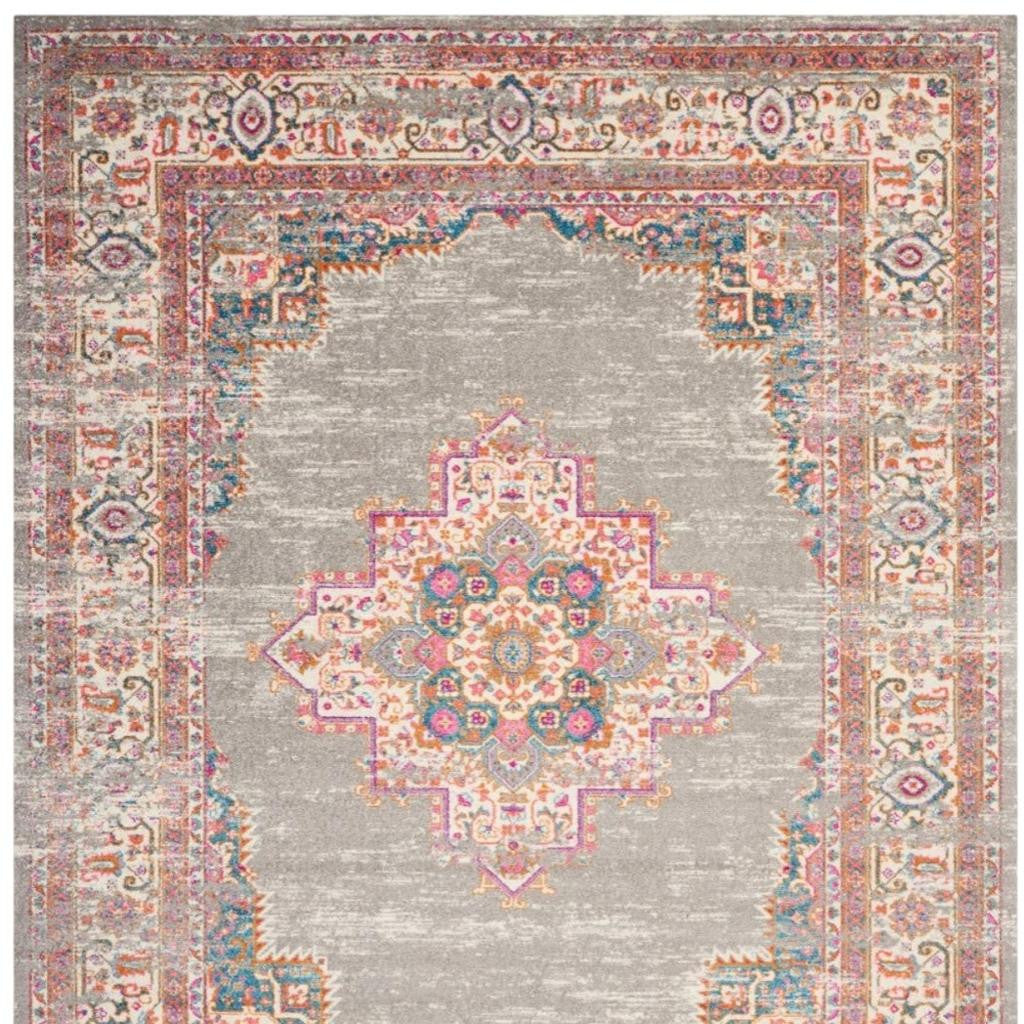 7' X 10' Gray And Gold Medallion Distressed Area Rug-Area Rugs-DECOROLALA