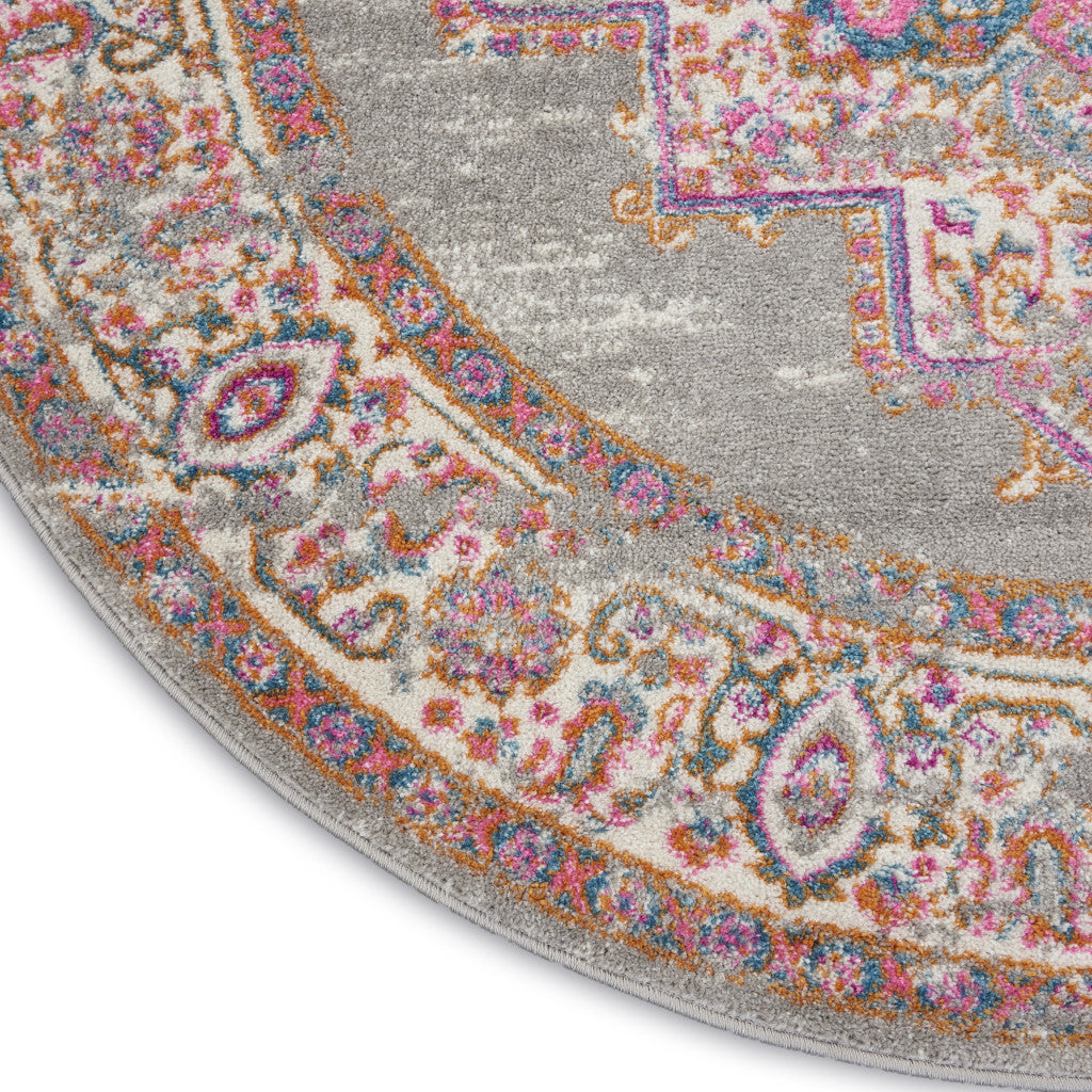 7' X 10' Gray And Gold Medallion Distressed Area Rug-Area Rugs-DECOROLALA