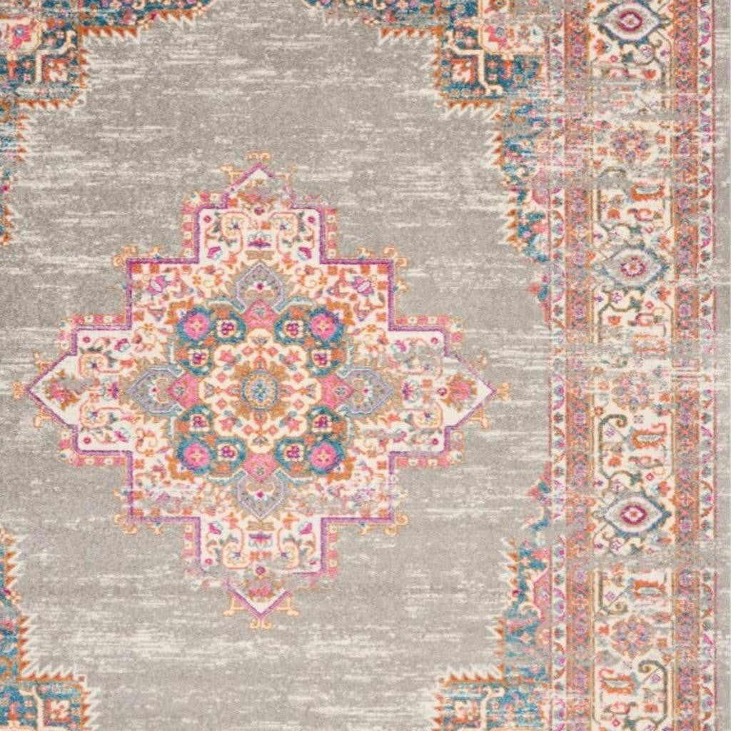 7' X 10' Gray And Gold Medallion Distressed Area Rug-Area Rugs-DECOROLALA