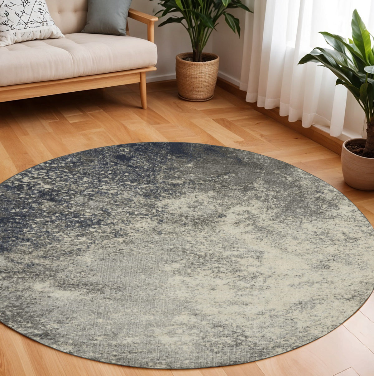 7' X 10' Gray And Ivory Abstract Area Rug-Area Rugs-DECOROLALA