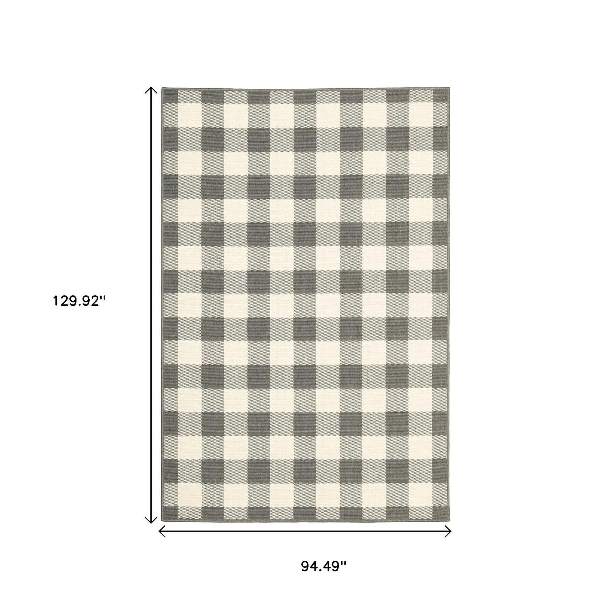 7' X 10' Gray And Ivory Indoor Outdoor Area Rug-Outdoor Rugs-DECOROLALA