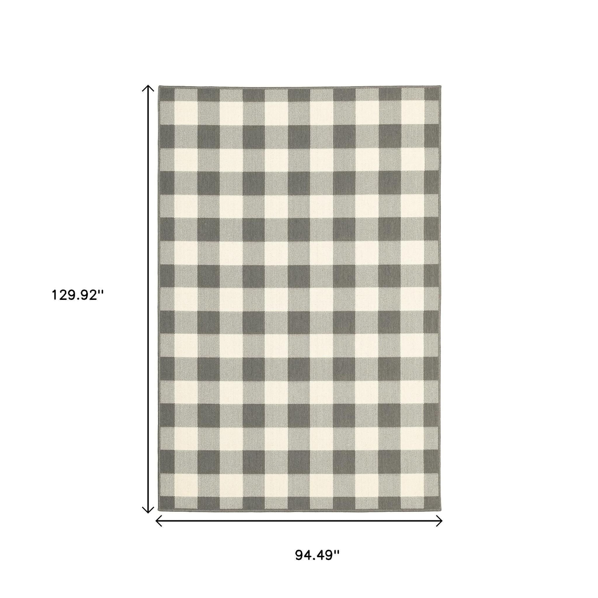 7' X 10' Gray And Ivory Indoor Outdoor Area Rug-Outdoor Rugs-DECOROLALA