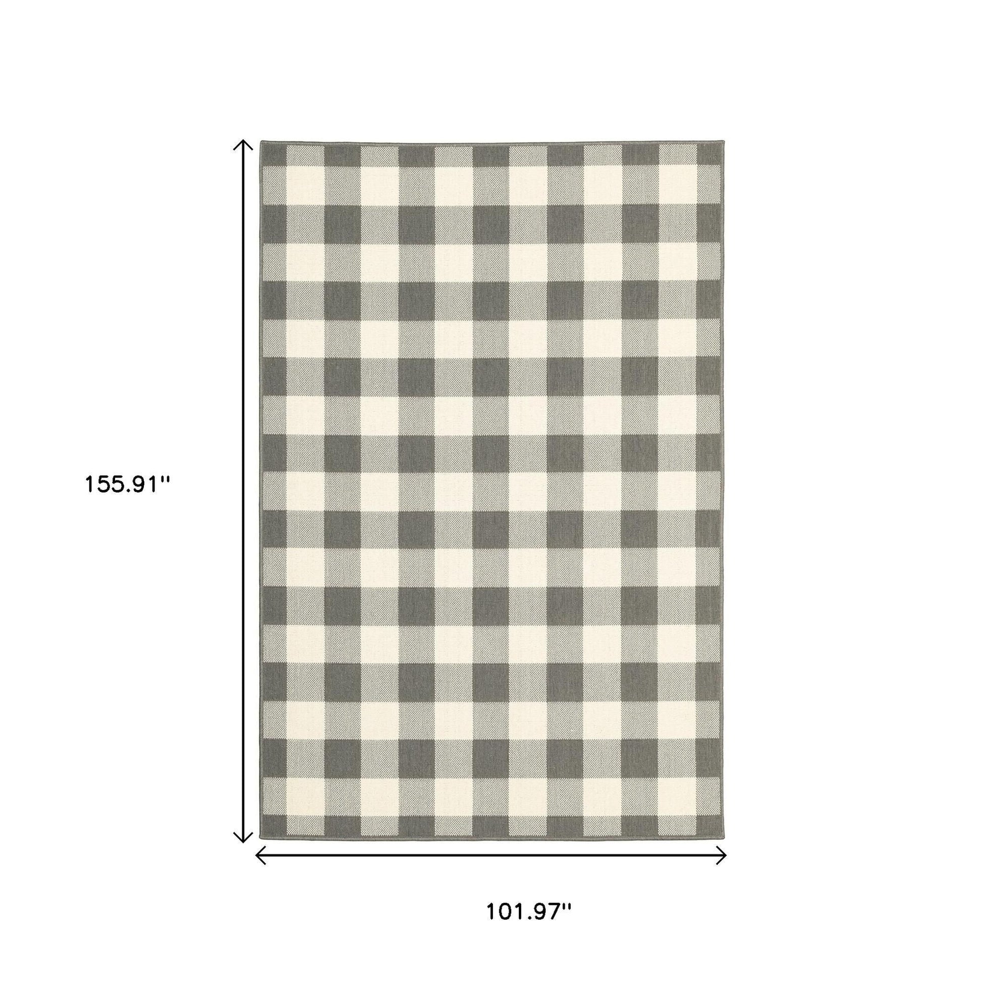 7' X 10' Gray And Ivory Indoor Outdoor Area Rug-Outdoor Rugs-DECOROLALA