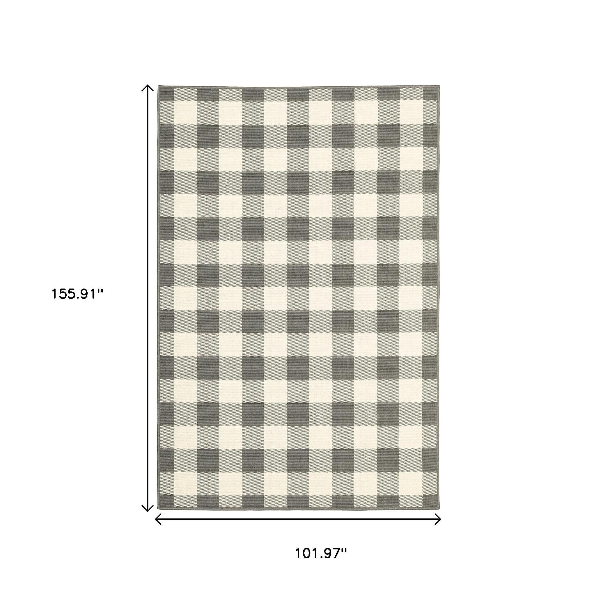 7' X 10' Gray And Ivory Indoor Outdoor Area Rug-Outdoor Rugs-DECOROLALA