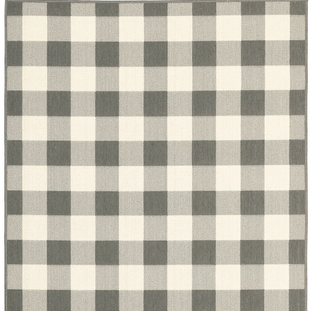 7' X 10' Gray And Ivory Indoor Outdoor Area Rug-Outdoor Rugs-DECOROLALA