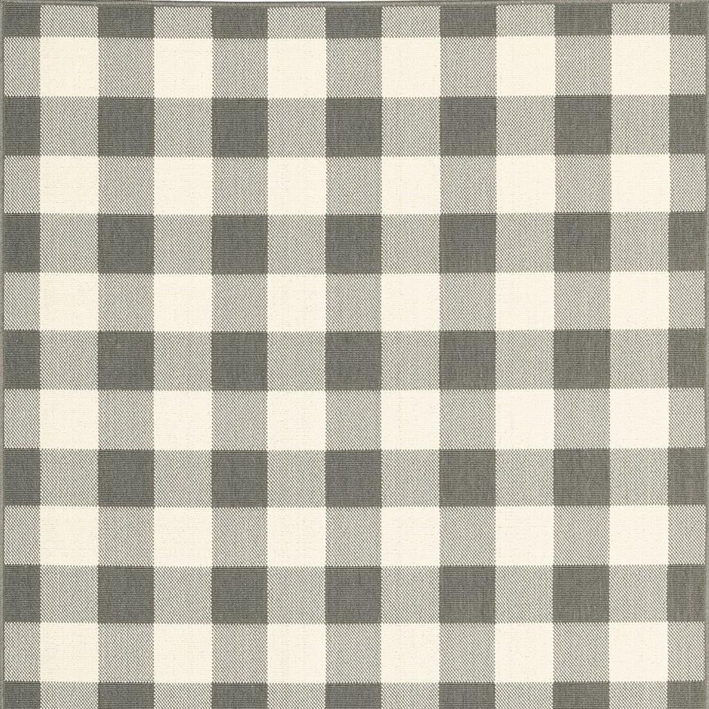 7' X 10' Gray And Ivory Indoor Outdoor Area Rug-Outdoor Rugs-DECOROLALA