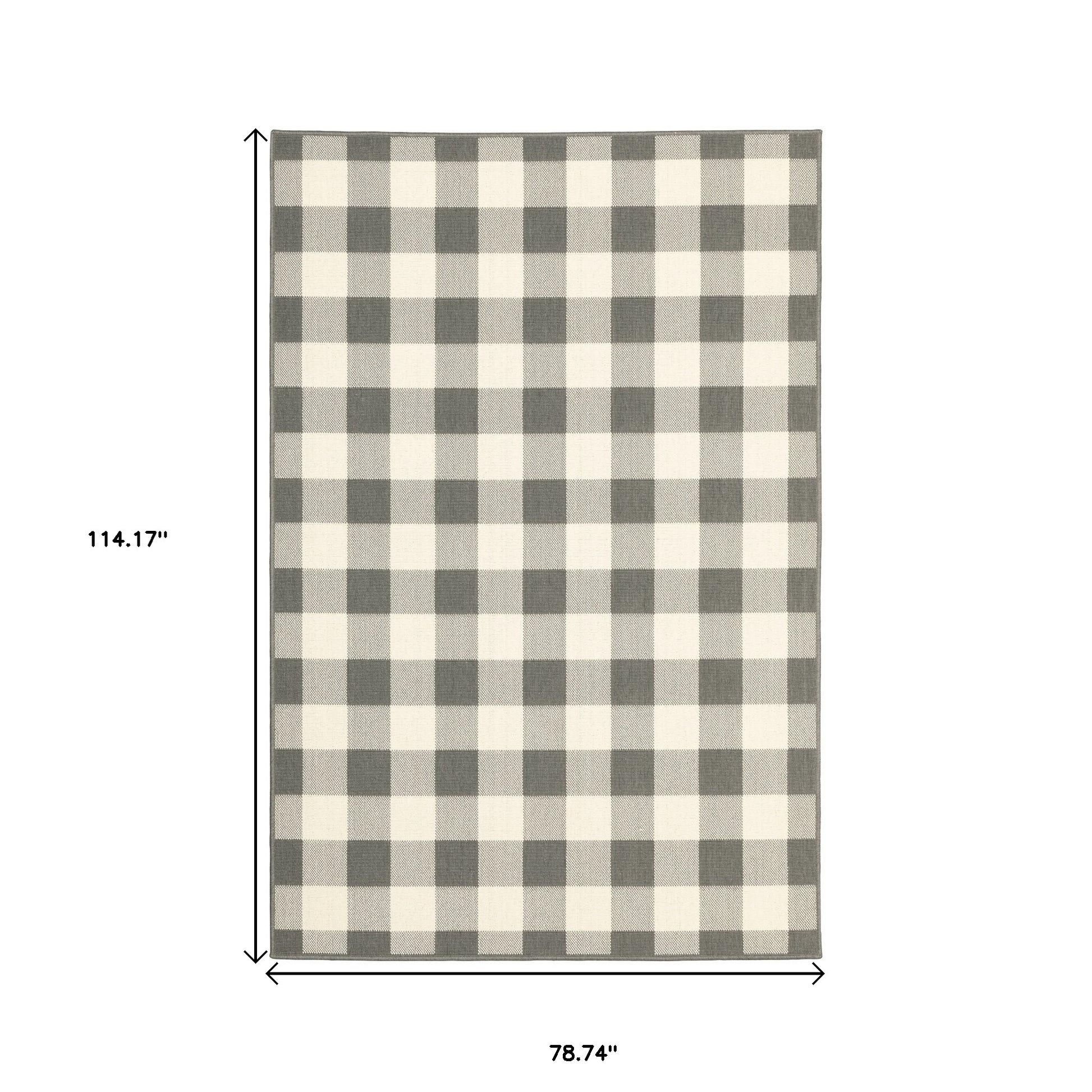 7' X 10' Gray And Ivory Indoor Outdoor Area Rug-Outdoor Rugs-DECOROLALA