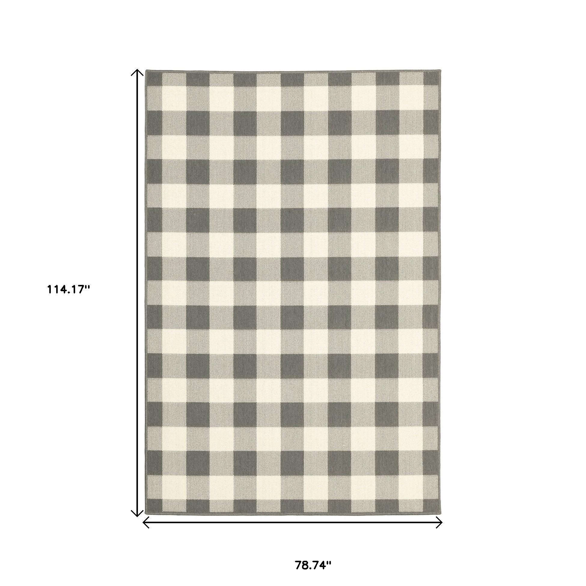 7' X 10' Gray And Ivory Indoor Outdoor Area Rug-Outdoor Rugs-DECOROLALA
