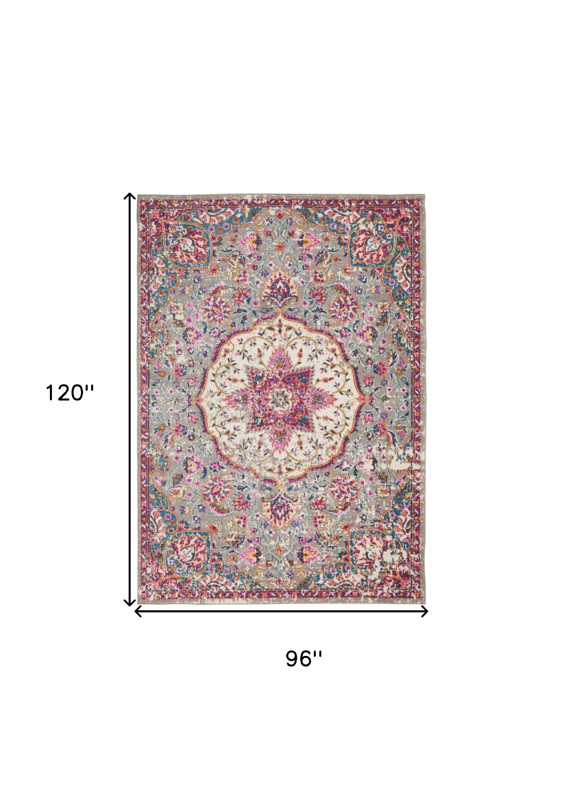 7' X 10' Gray And Ivory Medallion Area Rug-Area Rugs-DECOROLALA