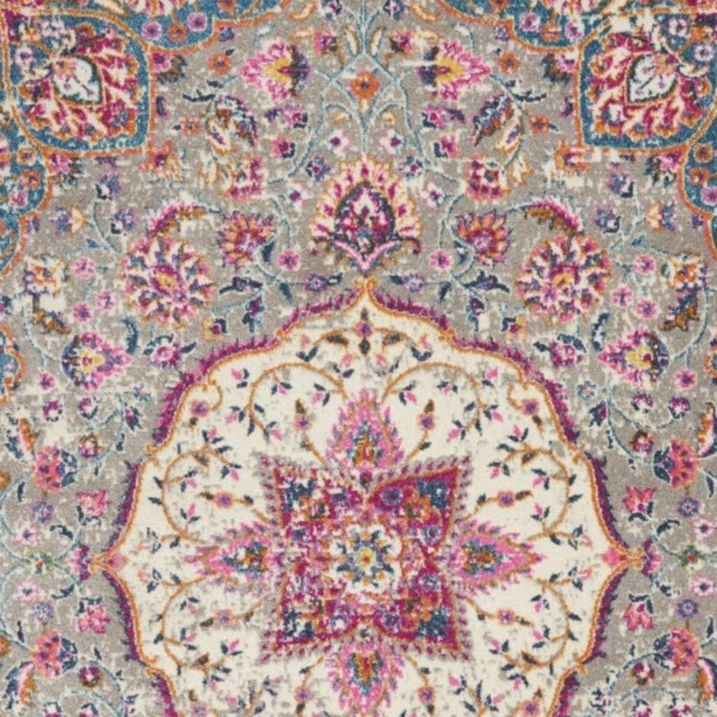 7' X 10' Gray And Ivory Medallion Area Rug-Area Rugs-DECOROLALA