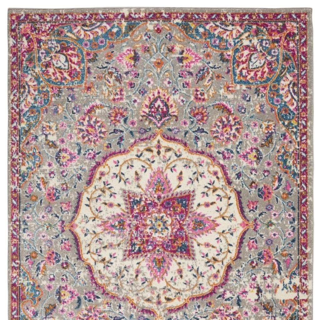 7' X 10' Gray And Ivory Medallion Area Rug-Area Rugs-DECOROLALA