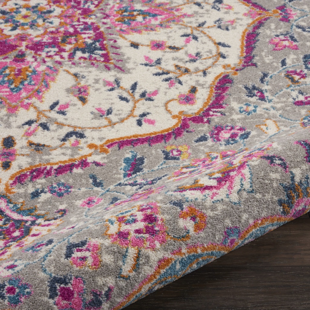 7' X 10' Gray And Ivory Medallion Area Rug-Area Rugs-DECOROLALA