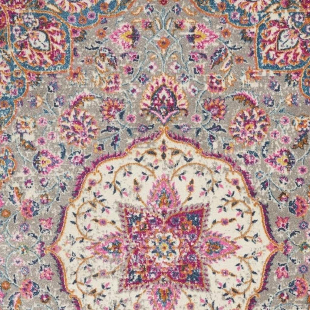 7' X 10' Gray And Ivory Medallion Area Rug-Area Rugs-DECOROLALA