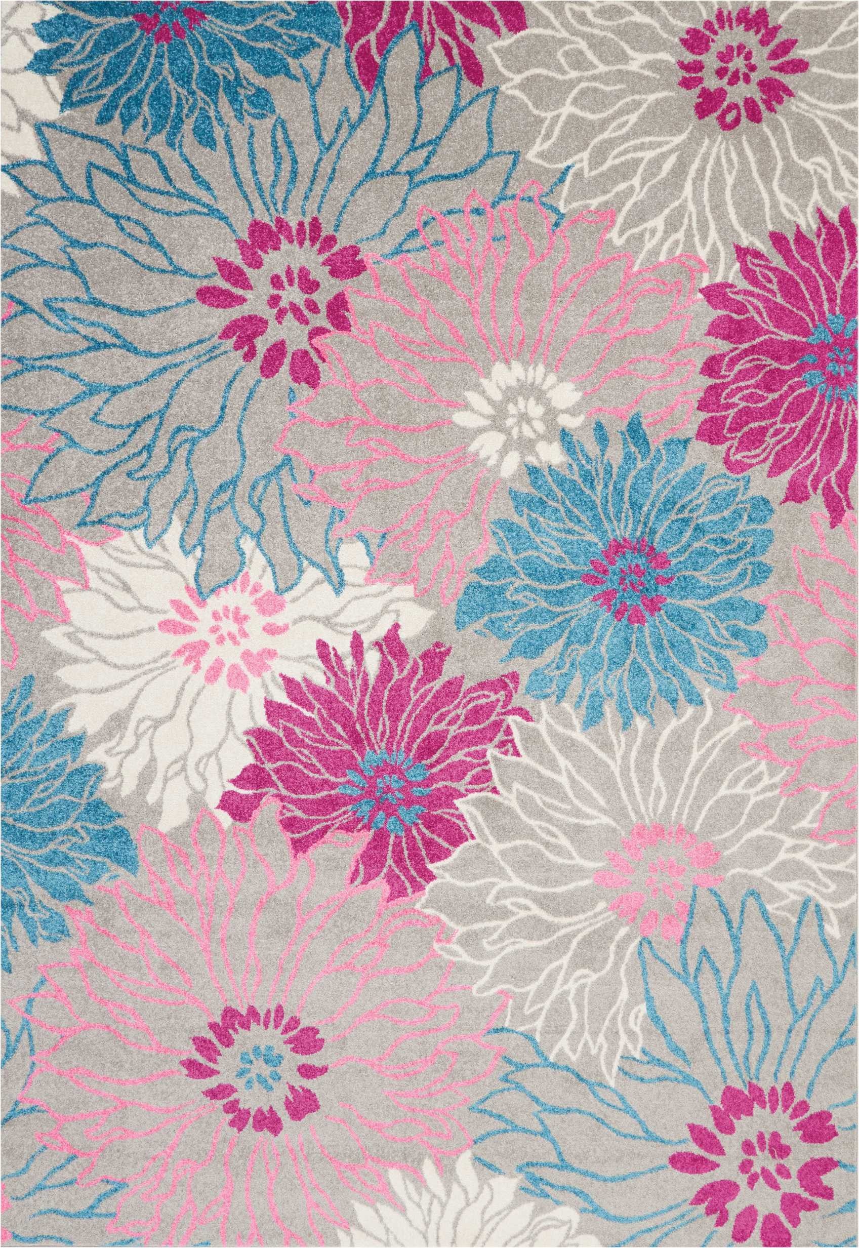 7' X 10' Gray And Pink Floral Area Rug-Area Rugs-DECOROLALA