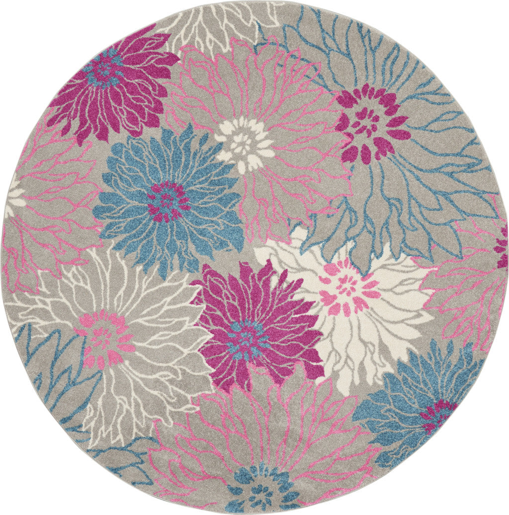 7' X 10' Gray And Pink Floral Area Rug-Area Rugs-DECOROLALA