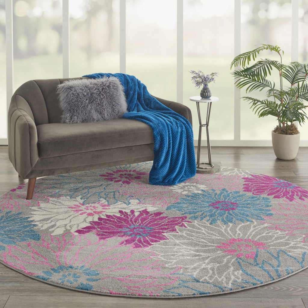 7' X 10' Gray And Pink Floral Area Rug-Area Rugs-DECOROLALA
