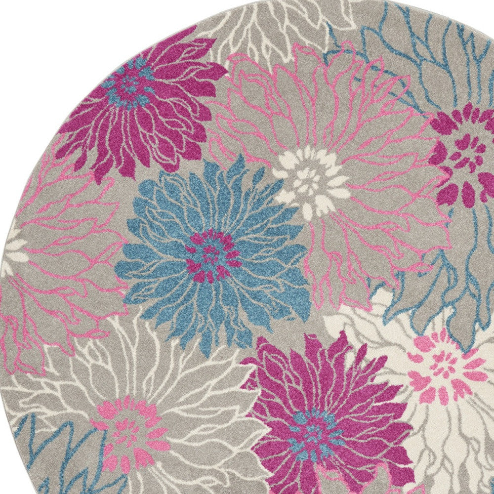 7' X 10' Gray And Pink Floral Area Rug-Area Rugs-DECOROLALA
