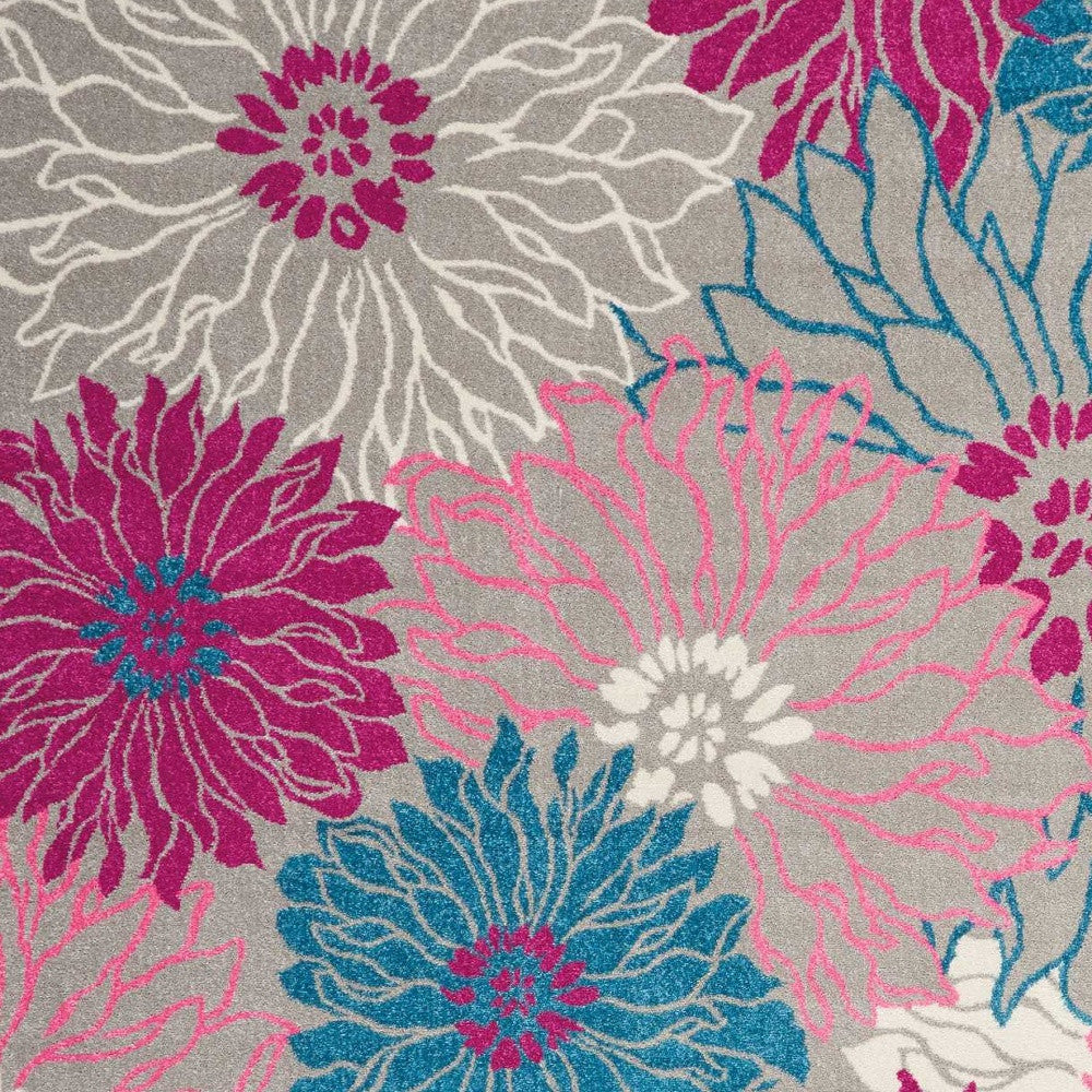 7' X 10' Gray And Pink Floral Area Rug-Area Rugs-DECOROLALA