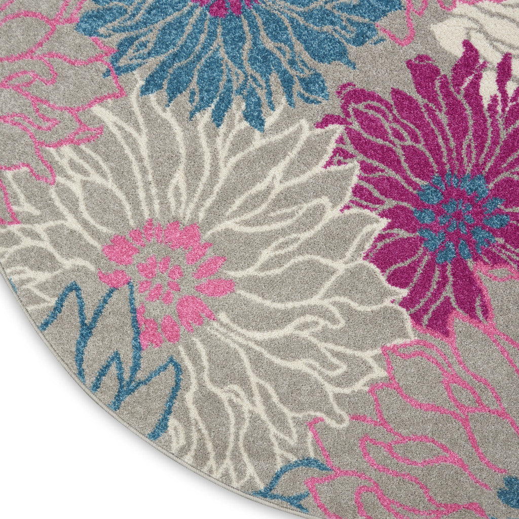 7' X 10' Gray And Pink Floral Area Rug-Area Rugs-DECOROLALA