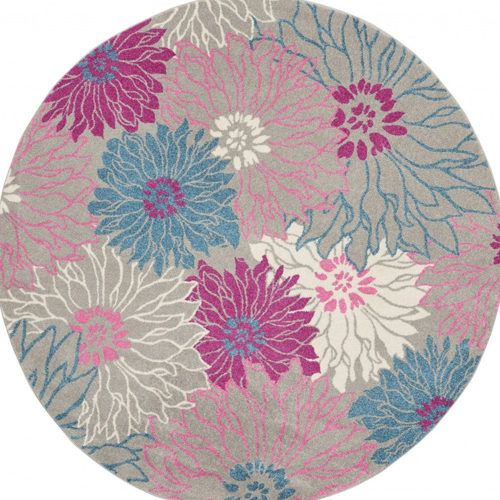 7' X 10' Gray And Pink Floral Area Rug-Area Rugs-DECOROLALA