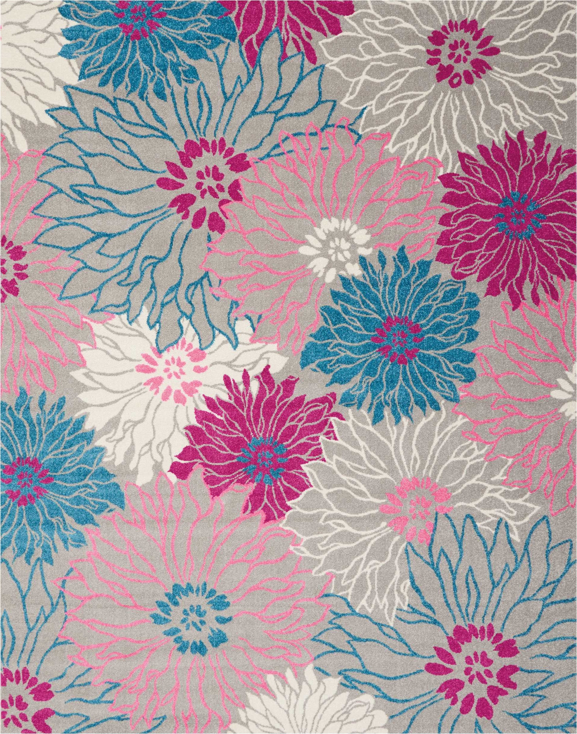 7' X 10' Gray And Pink Floral Area Rug-Area Rugs-DECOROLALA