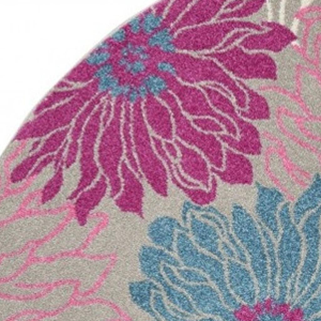 7' X 10' Gray And Pink Floral Area Rug-Area Rugs-DECOROLALA