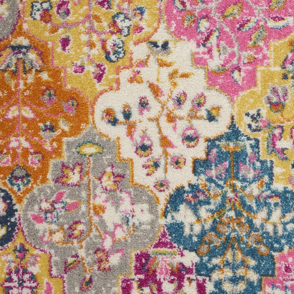 7' X 10' Gray Blue And Orange Quatrefoil Distressed Area Rug-Area Rugs-DECOROLALA