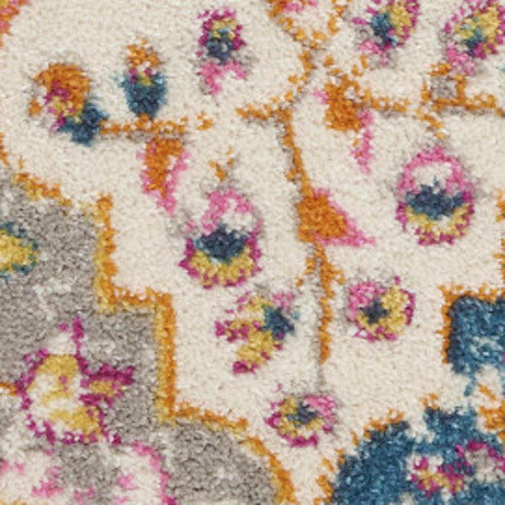 7' X 10' Gray Blue And Orange Quatrefoil Distressed Area Rug-Area Rugs-DECOROLALA