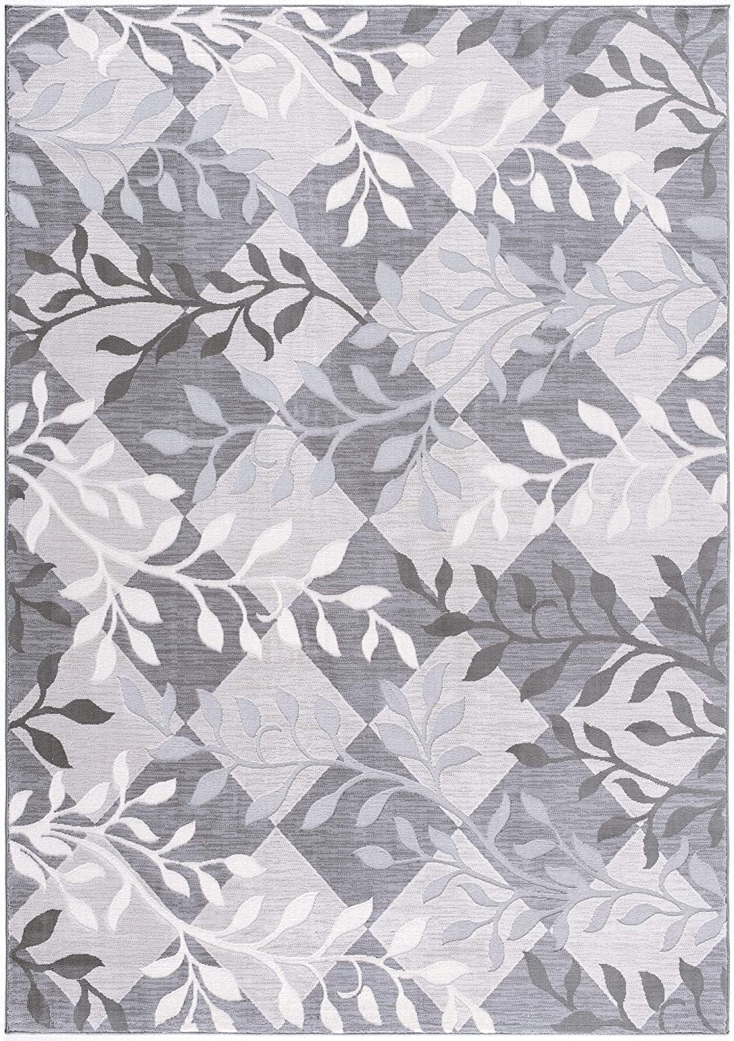 7' X 10' Gray Diamond And Vines Area Rug-Area Rugs-DECOROLALA