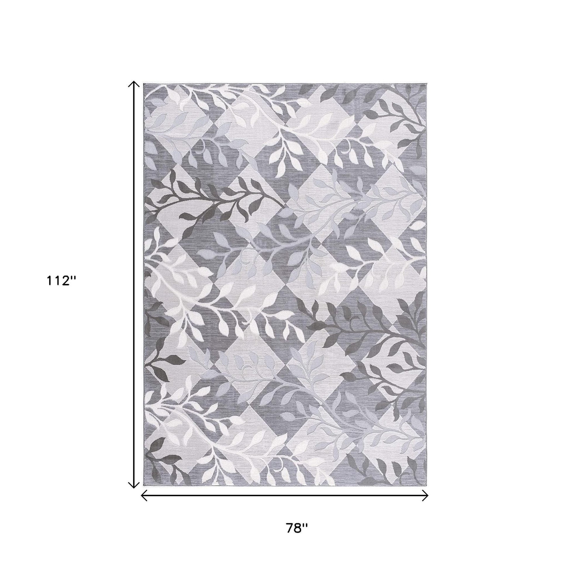 7' X 10' Gray Diamond And Vines Area Rug-Area Rugs-DECOROLALA