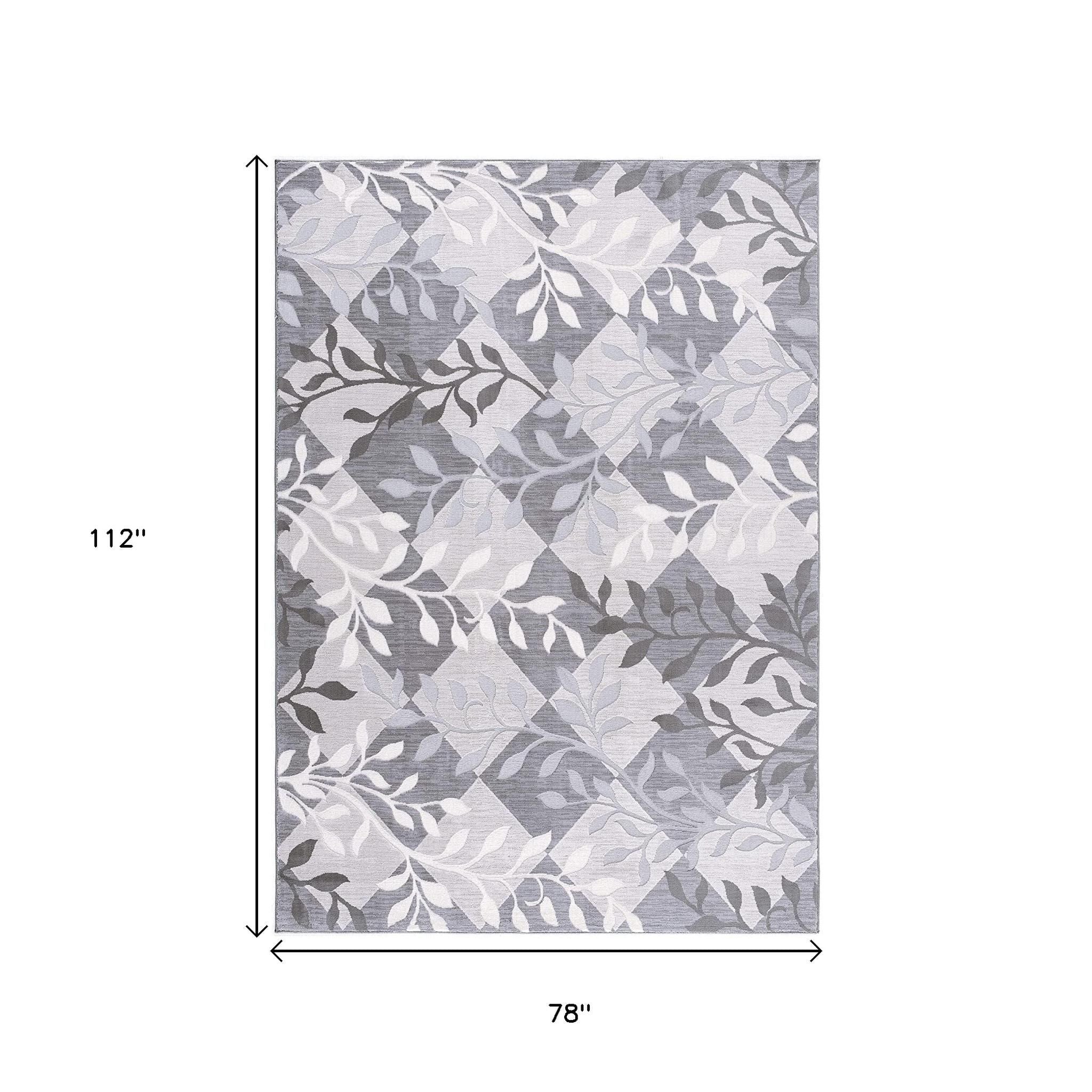 7' X 10' Gray Diamond And Vines Area Rug-Area Rugs-DECOROLALA