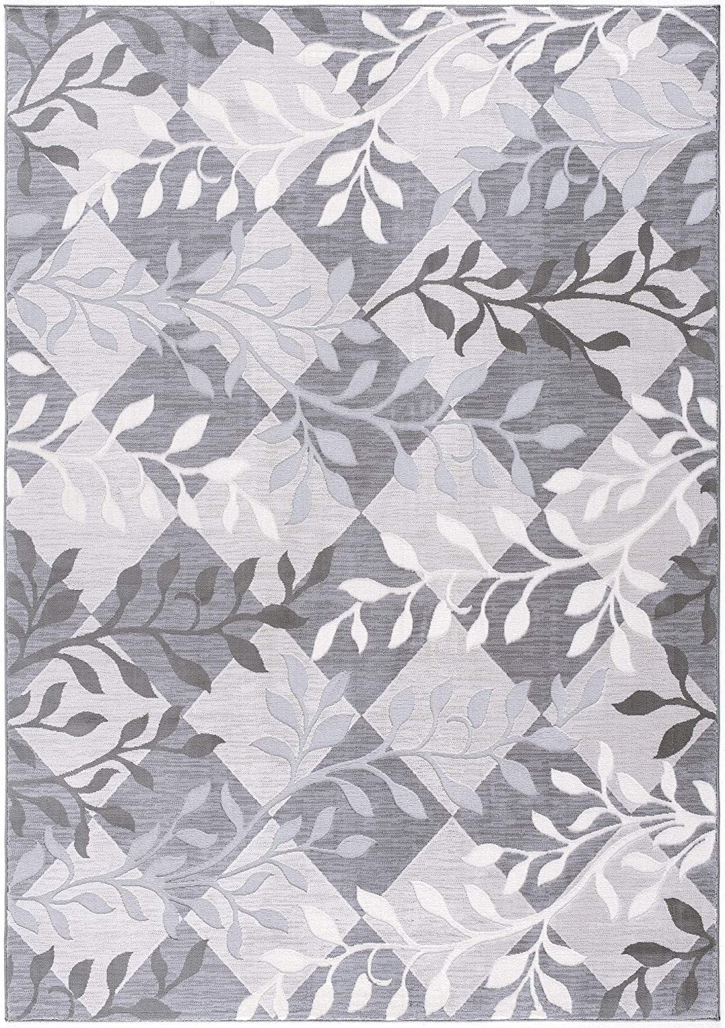 7' X 10' Gray Diamond And Vines Area Rug-Area Rugs-DECOROLALA